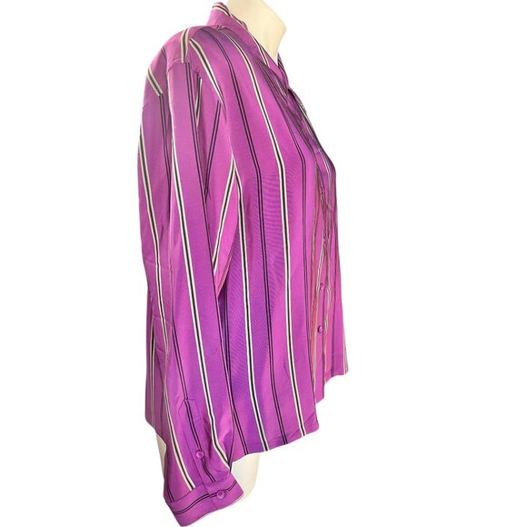 Austin Reed Womens size 14 Petite Shirt Silk Purple Striped Long Sleeve 1990s - Picture 4 of 12